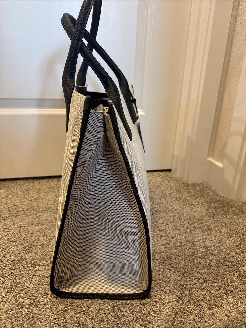 DKNY Black and Cream Canvas Stripe Tote - Picture 4 of 9
